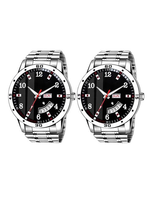 day n date men stylish analog latest watches combo - set of 2 - slv-7-slv-7 - 21694597 - Very Small Image - 1