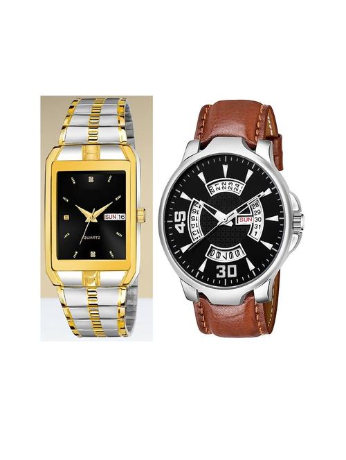 day n date men stylish analog latest watches combo - set of 2 - tt-black-brn-21 - 21694603 - Very Small Image - 1
