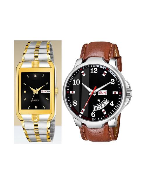 day n date men stylish analog latest watches combo - set of 2 - tt-black-brn-7 - 21694604 - Very Small Image - 1