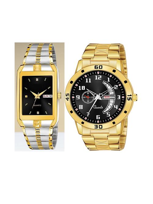 day n date men stylish analog latest watches combo - set of 2 - tt-black-gold-1 - 21694605 - Very Small Image - 1