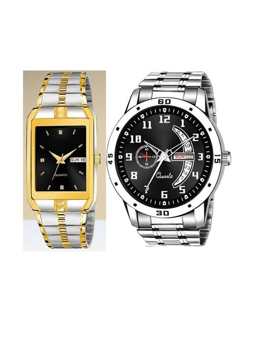 day n date men stylish analog latest watches combo - set of 2 - tt-black-slv-1 - 21694608 - Very Small Image - 1