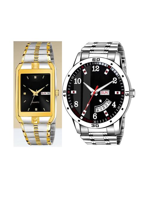 day n date men stylish analog latest watches combo - set of 2 - tt-black-slv-7 - 21694611 - Very Small Image - 1