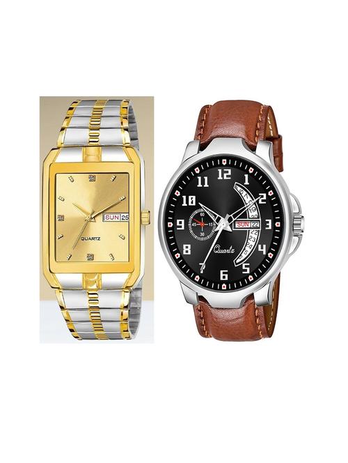 day n date men stylish analog latest watches combo - set of 2 - tt-gold-brn-1 - 21694612 - Very Small Image - 1
