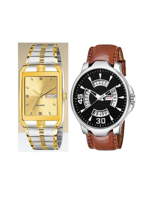 day n date men stylish analog latest watches combo - set of 2 - tt-gold-brn-21 - 21694613 - Very Small Image - 1