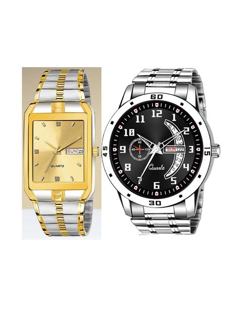 day n date men stylish analog latest watches combo - set of 2 - tt-gold-slv-1 - 21694618 - Very Small Image - 1