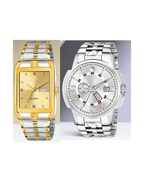 day n date men stylish analog latest watches combo - set of 2 - tt-gold-slv-10 - 21694619 - Very Small Image - 1