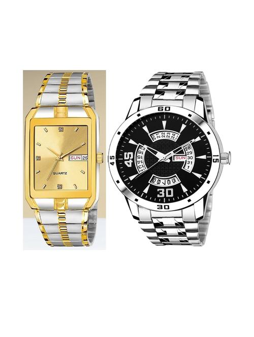 day n date men stylish analog latest watches combo - set of 2 - tt-gold-slv-21 - 21694620 - Very Small Image - 1