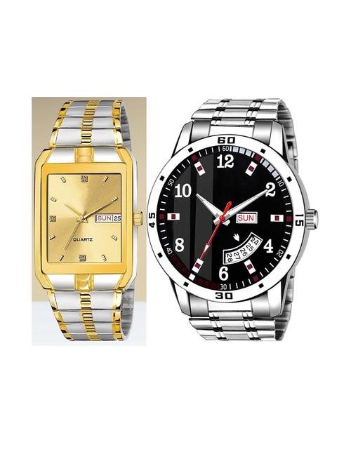 day n date men stylish analog latest watches combo - set of 2 - tt-gold-slv-7 - 21694621 - Very Small Image - 1