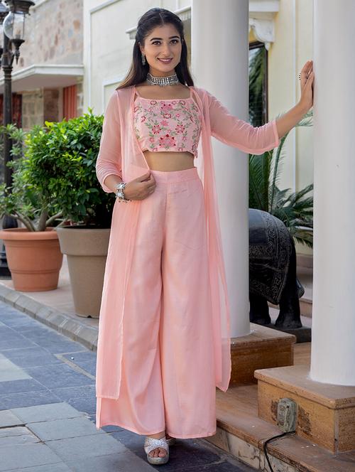 women peach embroidered fusion set - 21694678 - Very Small Image - 1