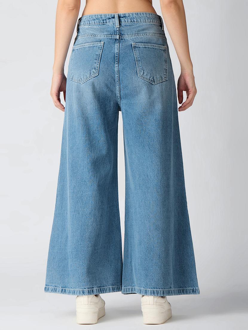 globus women light blue cotton solid mid-rise super flared jeans - 21694760 - Zoom Image - 3