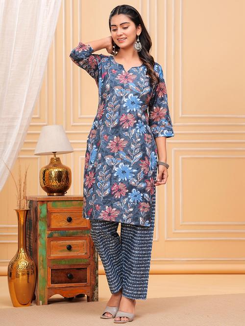 women floral botch neck kurta pant set - 21694786 - Very Small Image - 1