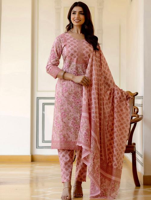 women floral printed round neck suit set - 21694805 - Very Small Image - 1