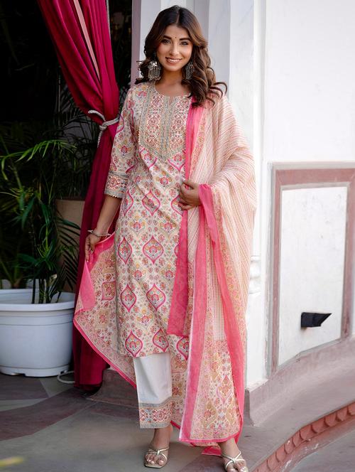 women white printed notch neck suit set - 21694809 - Very Small Image - 1