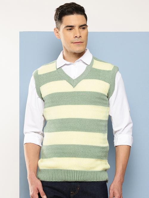 men v-neck striped pullover - 21694829 - Very Small Image - 1