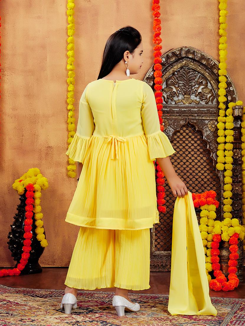 girls sequin mirror work kurta sharara set with dupatta - 21694900 - Standard Image - 4