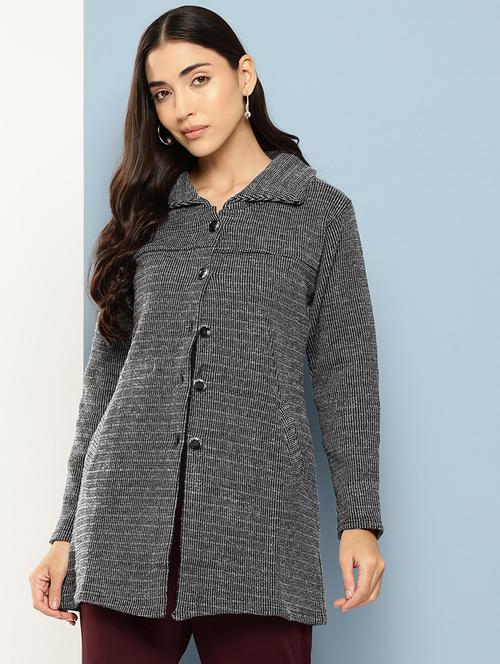 women long sleeves self design cardigan - 21694989 - Very Small Image - 1