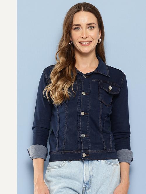 women long sleeves solid denim jacket - 21695001 - Very Small Image - 1