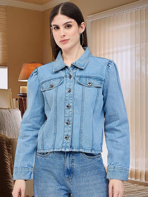 women solid denim summer jacket - 21695208 - Very Small Image - 1