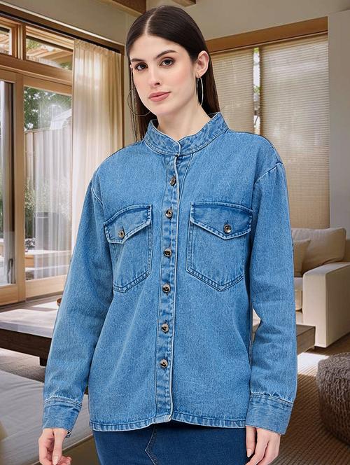 women solid denim summer jacket - 21695209 - Very Small Image - 1