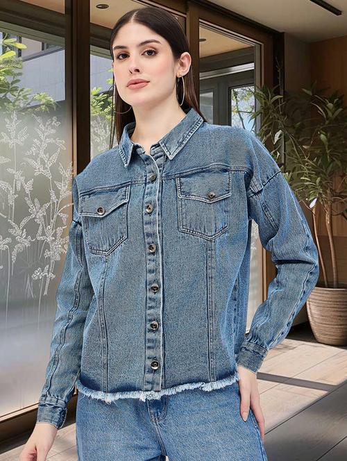 women solid denim summer jacket - 21695210 - Very Small Image - 1