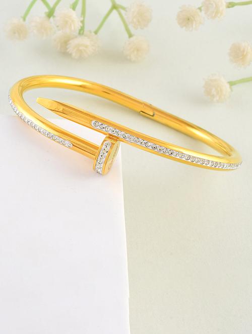 men stones studded golden cuff bracelet - 21695258 - Very Small Image - 1