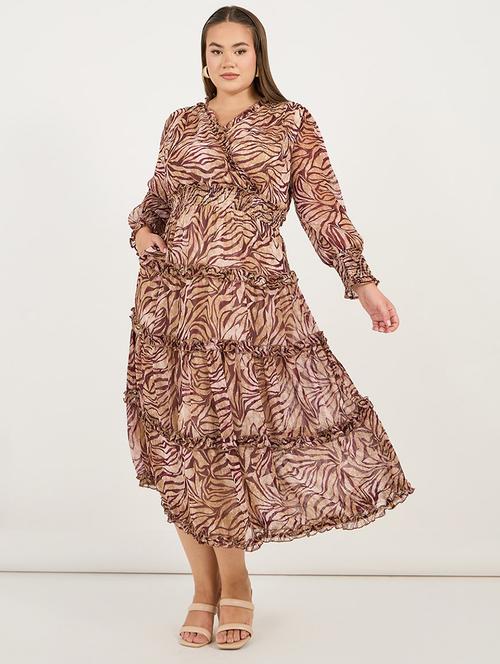 women plus size printed long sleeves tiered dress - 21695349 - Very Small Image - 1