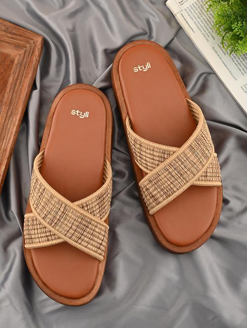 brown pu slip on sandals - 21695405 - Very Small Image - 1