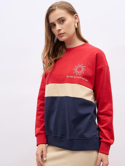 women long sleeves color block sweatshirt - 21695419 - Very Small Image - 1