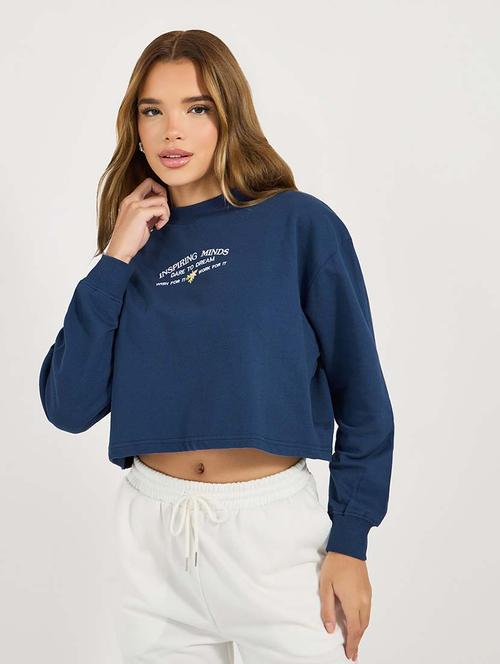 women typography long sleeve cropped sweatshirt - 21695455 - Very Small Image - 1