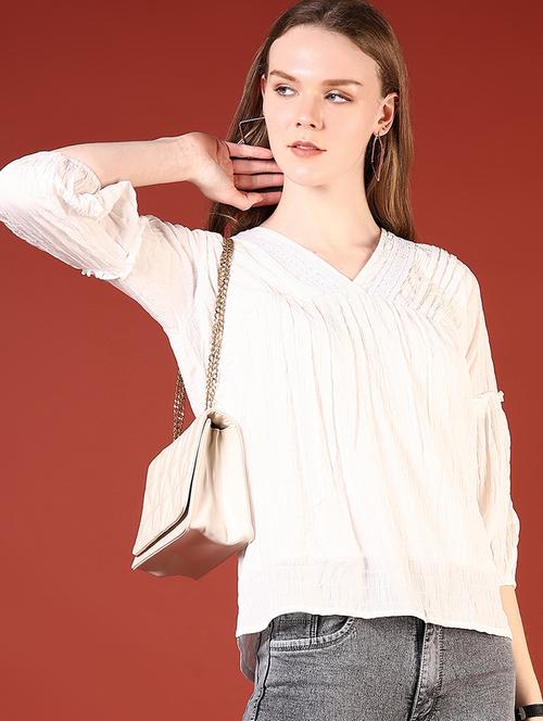 women white lace detailed v-neck regular top - 21695563 - Very Small Image - 1