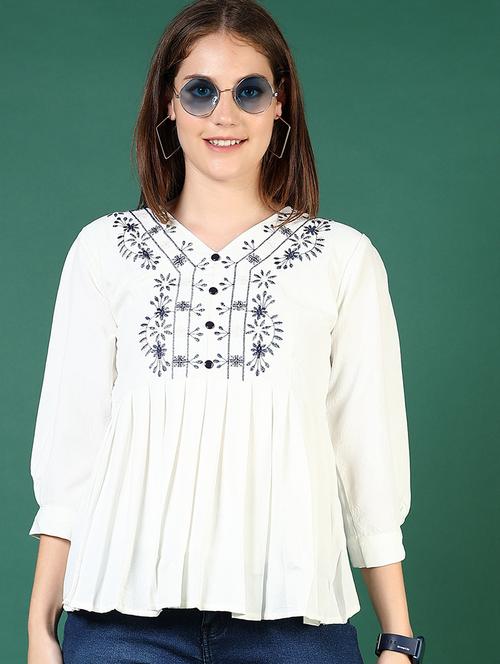 women embroidered puff sleeve flared top - 21695590 - Very Small Image - 1