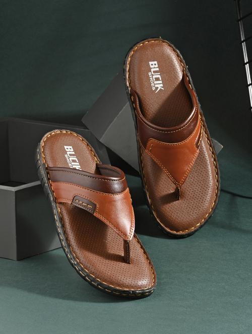 tan leatherette slip on slippers - 21695986 - Very Small Image - 1