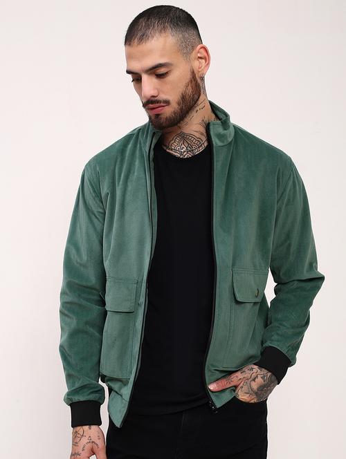 men green solid velvet casual jacket - 21695999 - Very Small Image - 1
