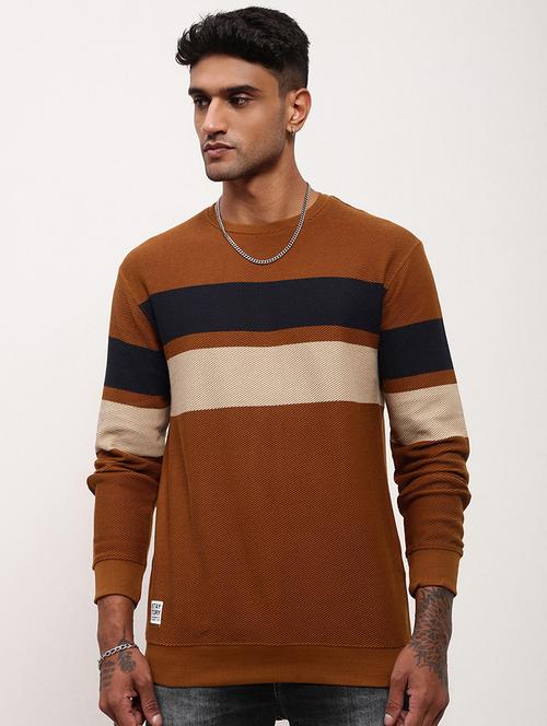 men color block long sleeve pullover - 21696050 - Very Small Image - 1