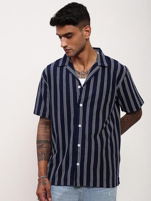 men striped short sleeves casual shirt - 21696316 - Very Small Image - 1