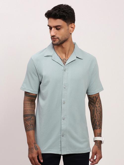 men solid short sleeves casual shirt - 21696332 - Very Small Image - 1