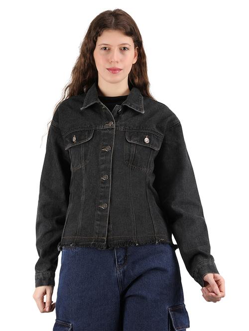 women solid collared long sleeves denim jacket - 21696451 - Very Small Image - 1