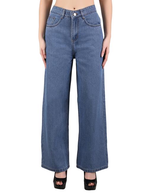 women solid high rise wide leg jeans - 21696463 - Very Small Image - 1