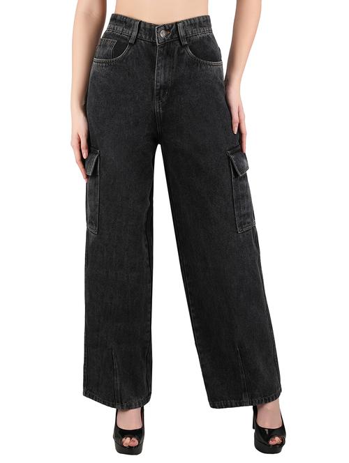 women solid high rise wide leg cargo - 21696464 - Very Small Image - 1