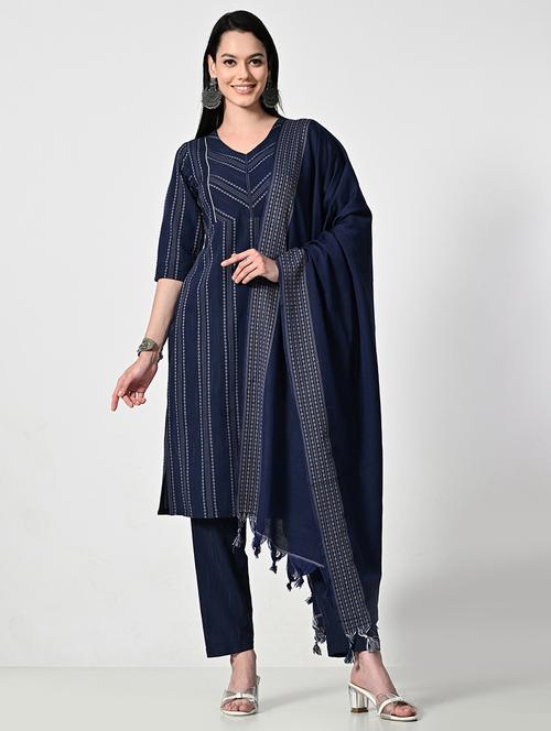 women stripes printed kurta pant set with dupatta - 21696488 - Very Small Image - 1