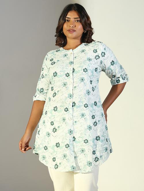 women floral roll up sleeve a-line kurti - 21696510 - Very Small Image - 1