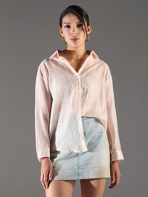women peach stripes long sleeve regular shirt - 21696523 - Very Small Image - 1