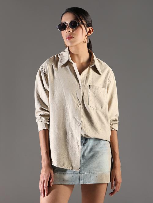 women beige long sleeve regular shirt - 21696524 - Very Small Image - 1