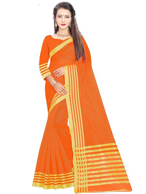 women orange solid bordered saree - 21696546 - Very Small Image - 1