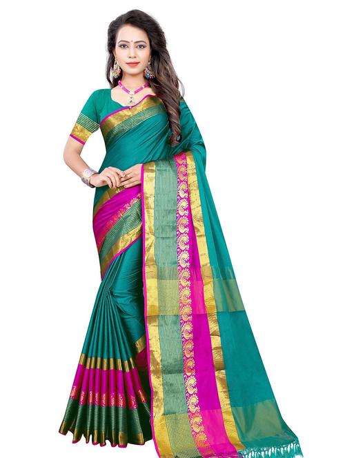 women solid zari bordered saree - 21696548 - Very Small Image - 1