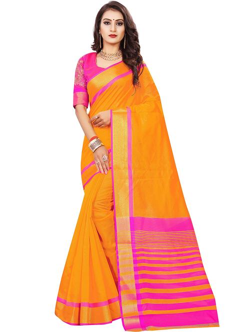 women orange solid bordered saree - 21696561 - Very Small Image - 1
