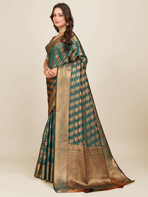 women printed zari bordered saree - 21696601 - Very Small Image - 1