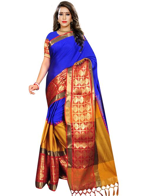 women solid zari bordered saree - 21696651 - Very Small Image - 1