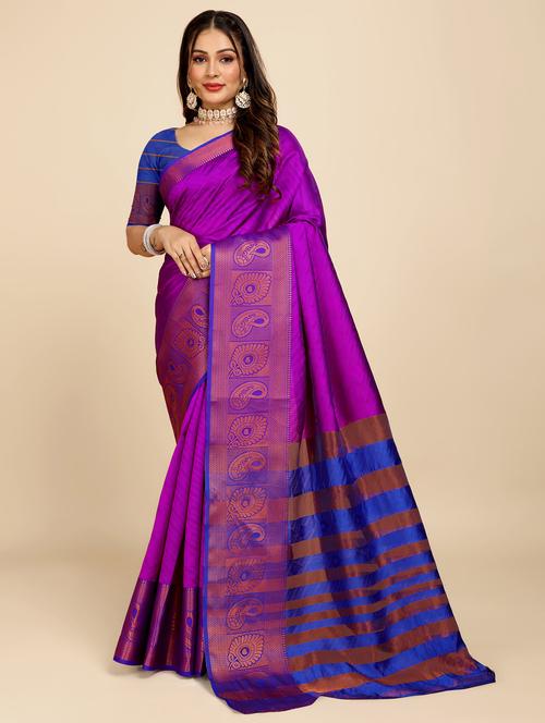 women self design zari bordered saree - 21696847 - Very Small Image - 1