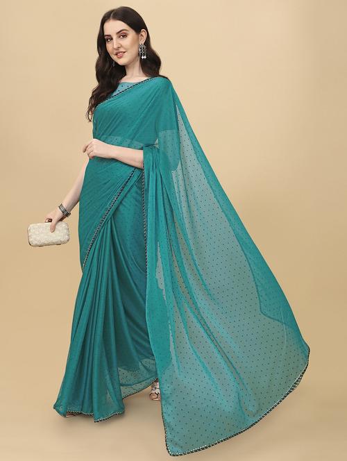 women teal self design saree - 21696903 - Very Small Image - 1